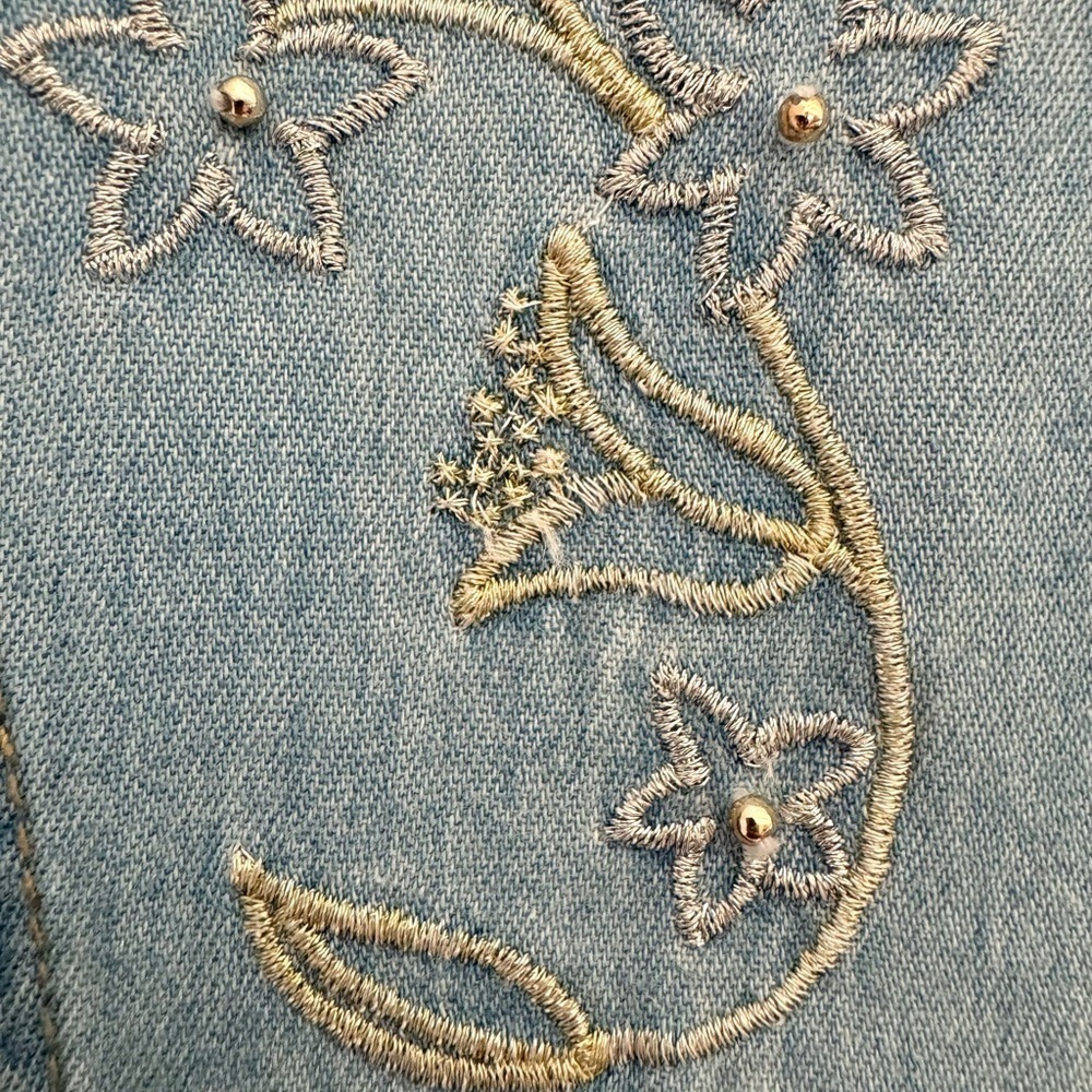 Vintage LizWear Denim Maxi Dress embroidered Pear buttons country western - Picture 12 of 13